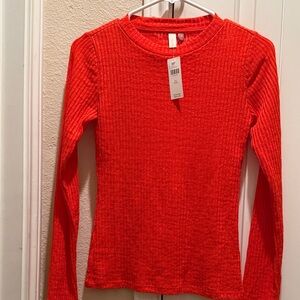 Pilcro Bright Orange Ribbed Crewneck Top